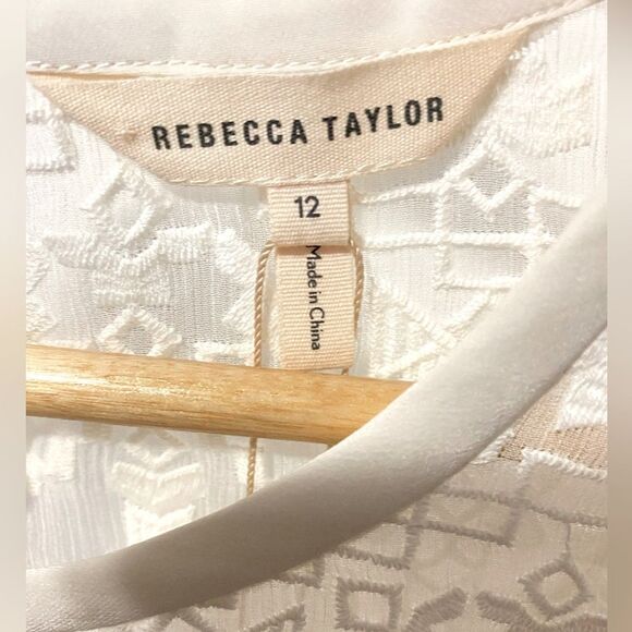 Rebecca Taylor Ivory 100% Silk Geo Aztec Embroidered Top 12 NWT - Picture 10 of 10